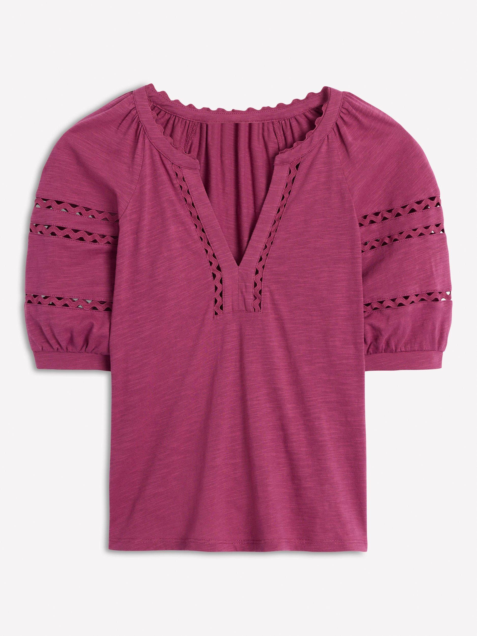 Product image 5 of 5, which shows Boden Maisy Linen Rikrak Trim Short Sleeve Top, Violet Quartz, 8