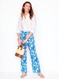 Boden Floral Belted Pure Linen Trousers, Blue/Multi