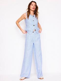 Boden Dulwich Linen Stripe Trousers, Blue/Multi, Blue/Multi