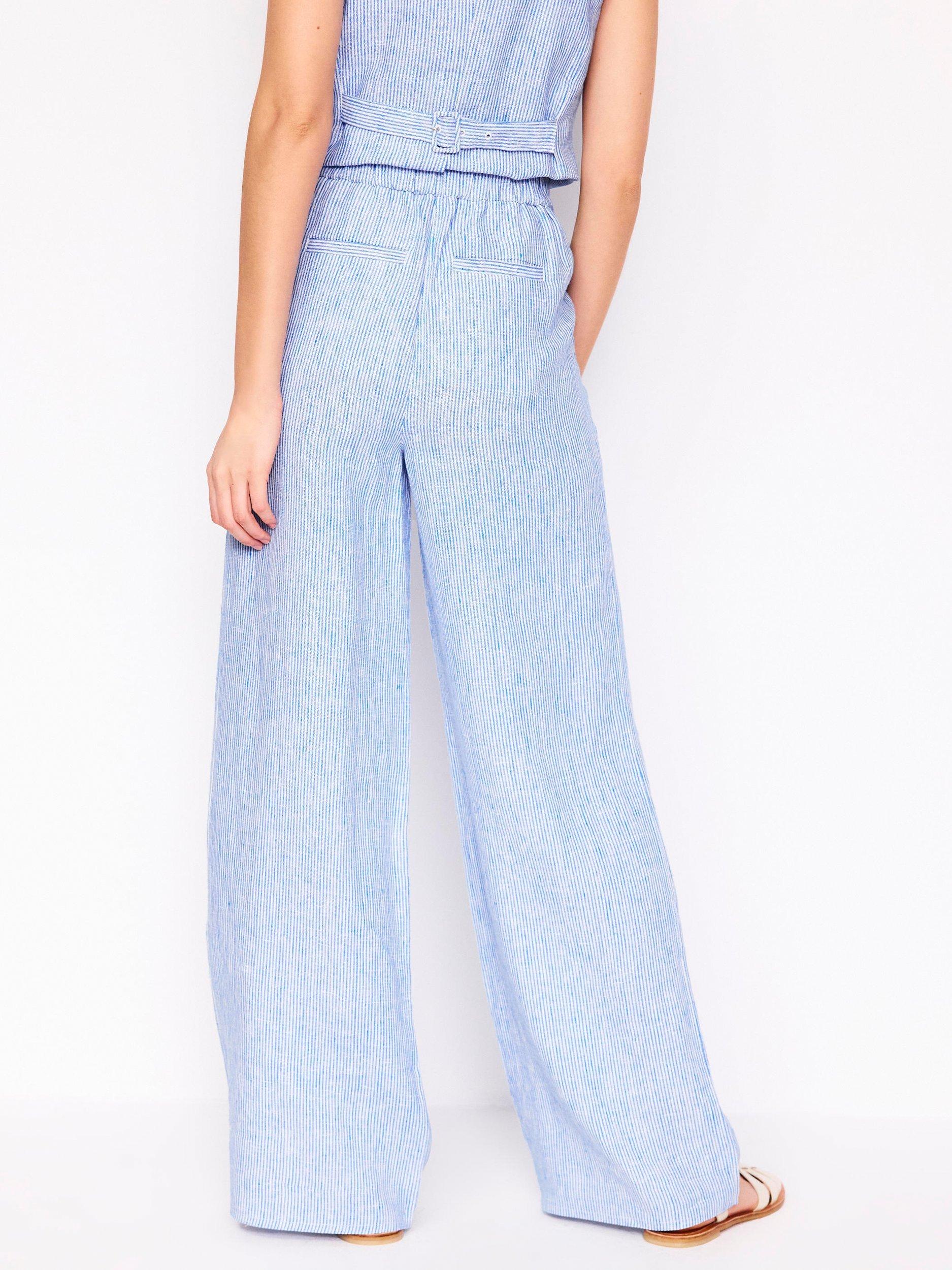 Product image 3 of 5, which shows Boden Dulwich Linen Stripe Trousers, Blue/Multi, 16