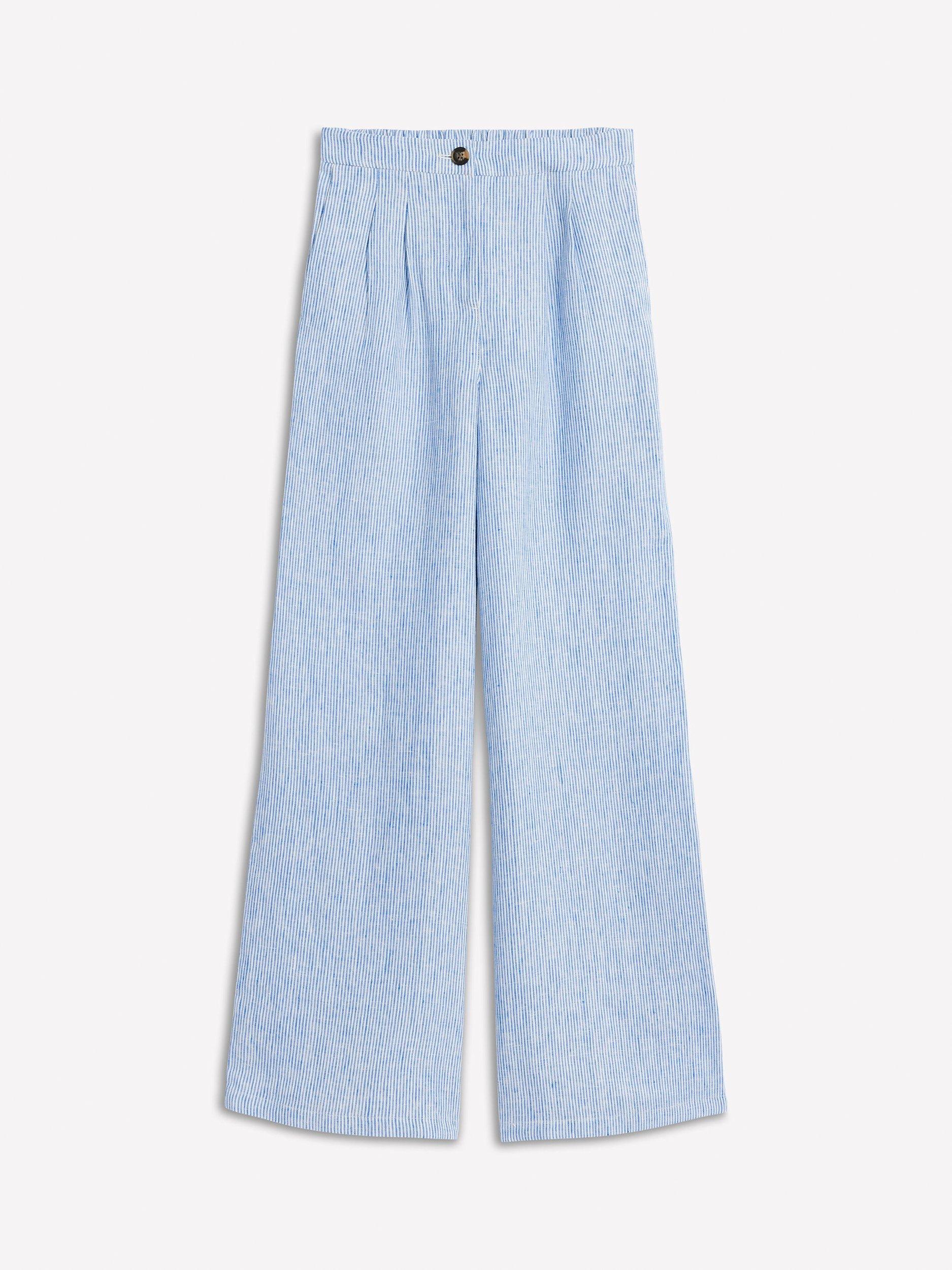 Product image 5 of 5, which shows Boden Dulwich Linen Stripe Trousers, Blue/Multi, 16