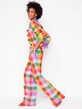 Boden Dulwich Check Pure Linen Trousers, Rainbow