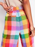 Boden Dulwich Check Pure Linen Trousers, Rainbow