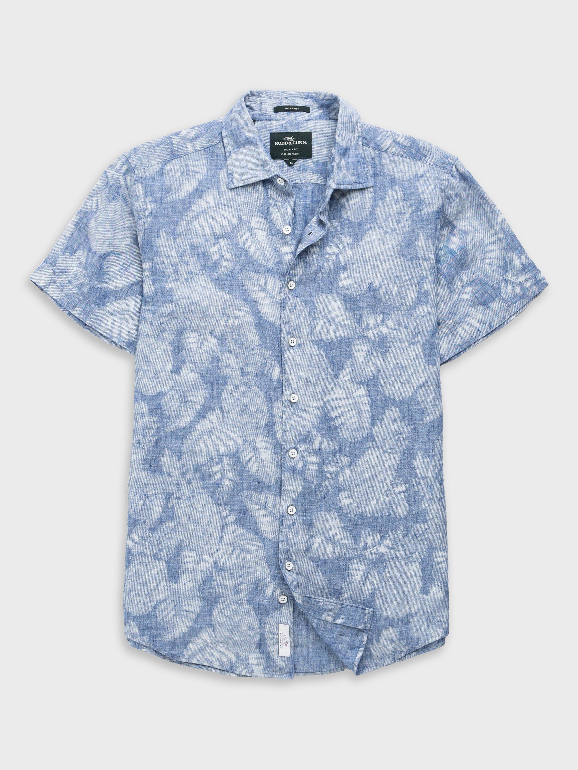Product image 5 of 5, which shows Rodd & Gunn Savill Bay Floral Linen Slim Fit Short Sleeve Shirt, Chambray, XS