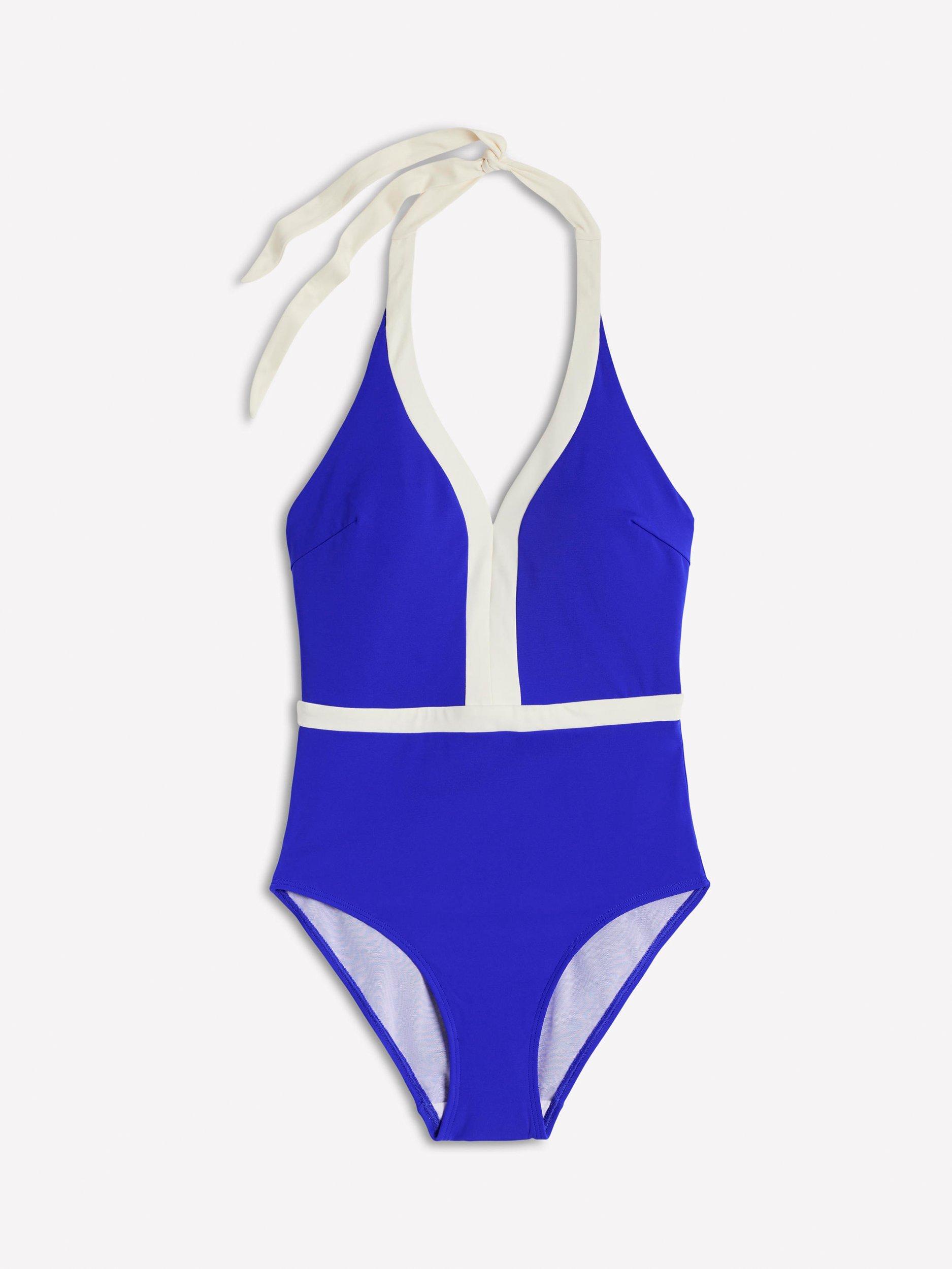 Product image 5 of 6, which shows Boden Ios V-Panel Swimsuit, Cobalt Blue/Ivory, 8