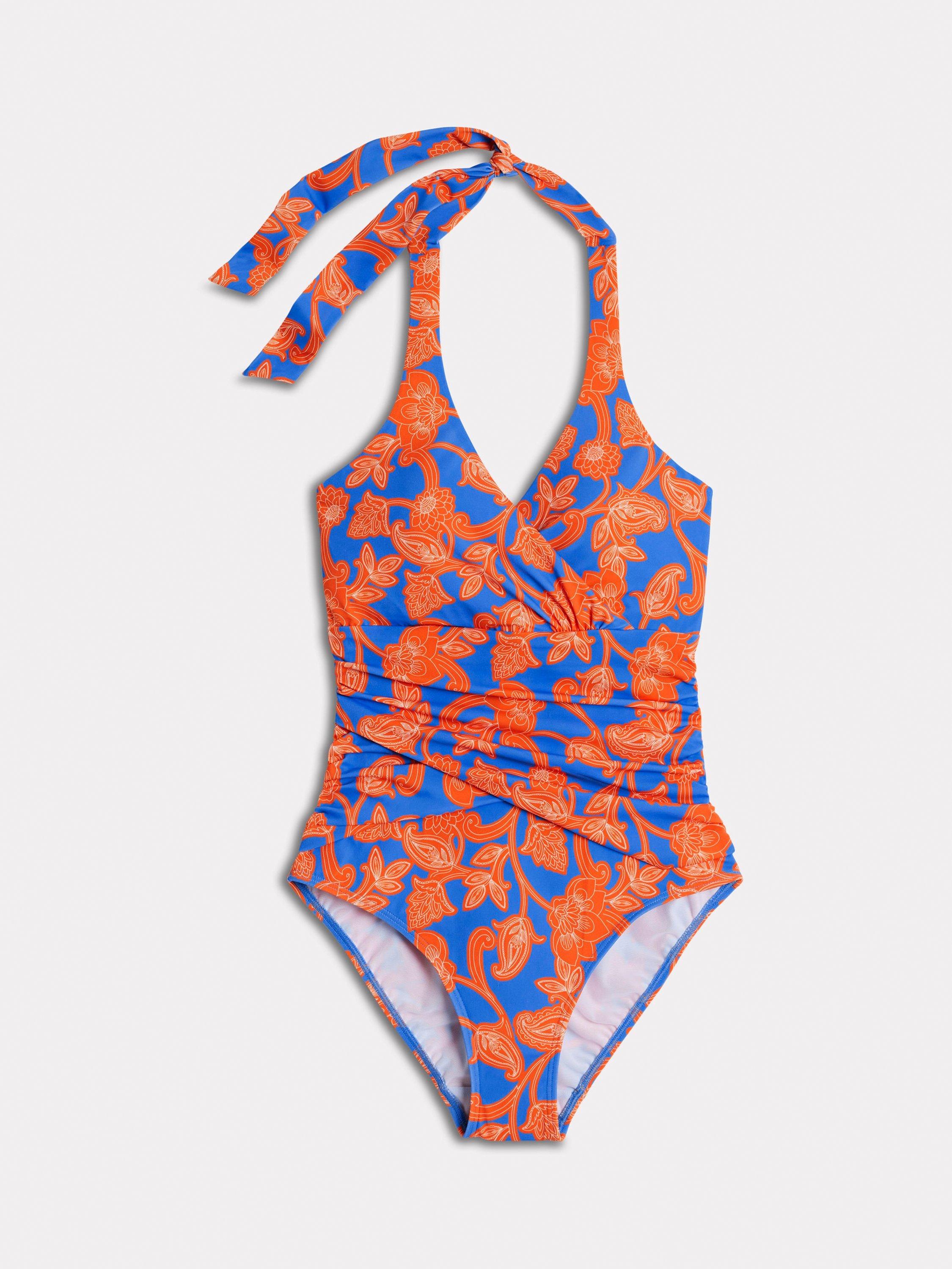 Product image 8 of 9, which shows Boden Levanzo Halterneck Swimsuit, Orange/Multi, 16
