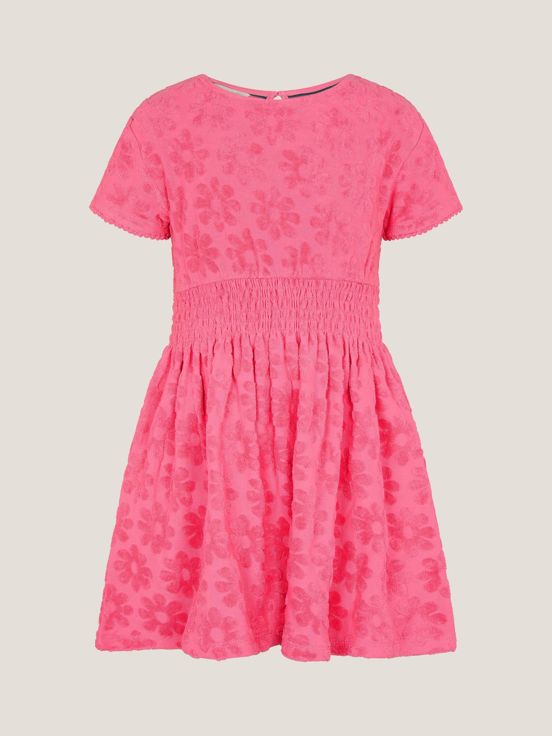 Monsoon Kids' Floral Print Terry Dress, Pink