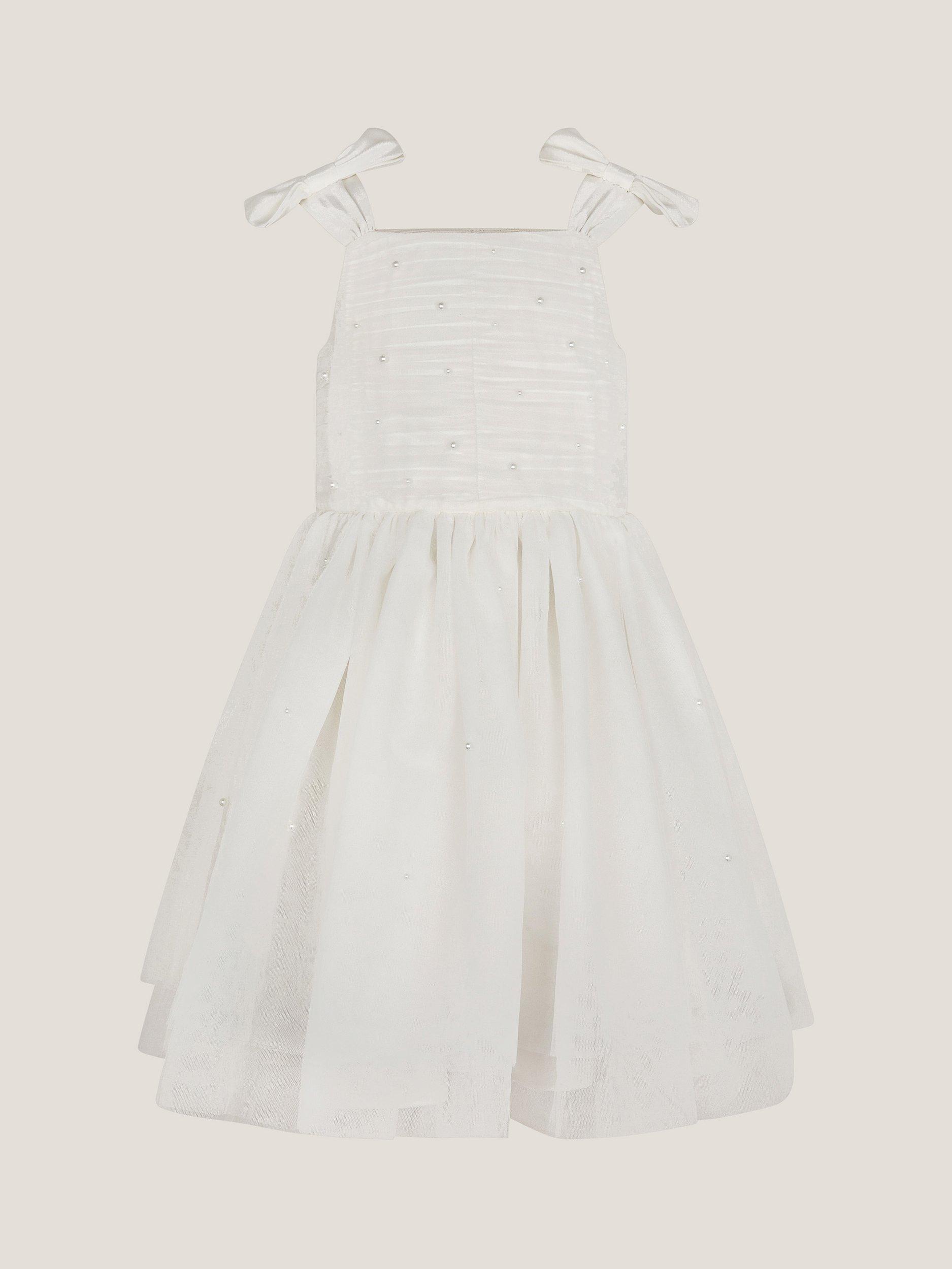 Product image 2 of 4, which shows Monsoon Kids' Olivia Pearl Ruched Tulle Dress, Ivory, 6 years