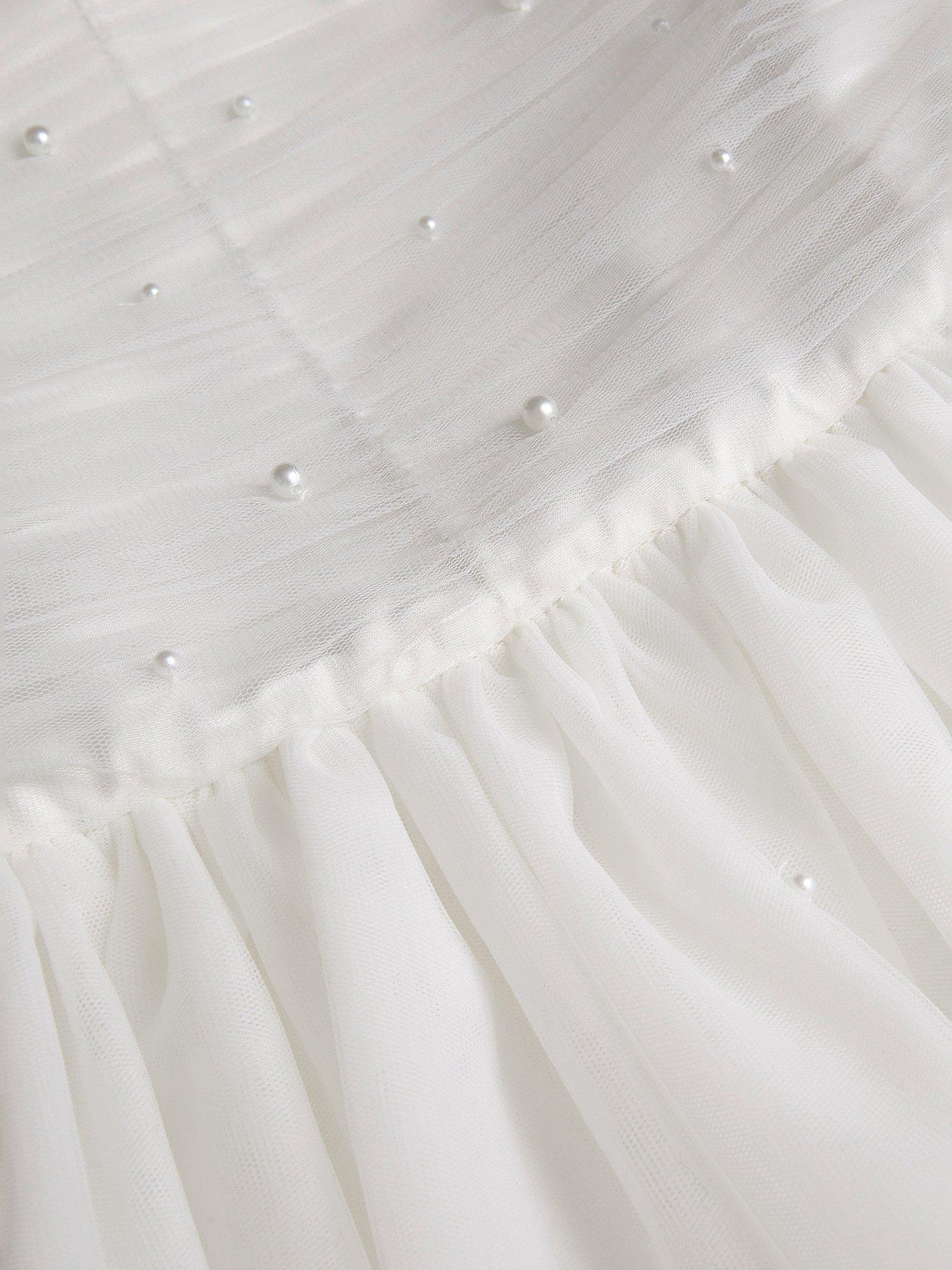 Product image 4 of 4, which shows Monsoon Kids' Olivia Pearl Ruched Tulle Dress, Ivory, 6 years