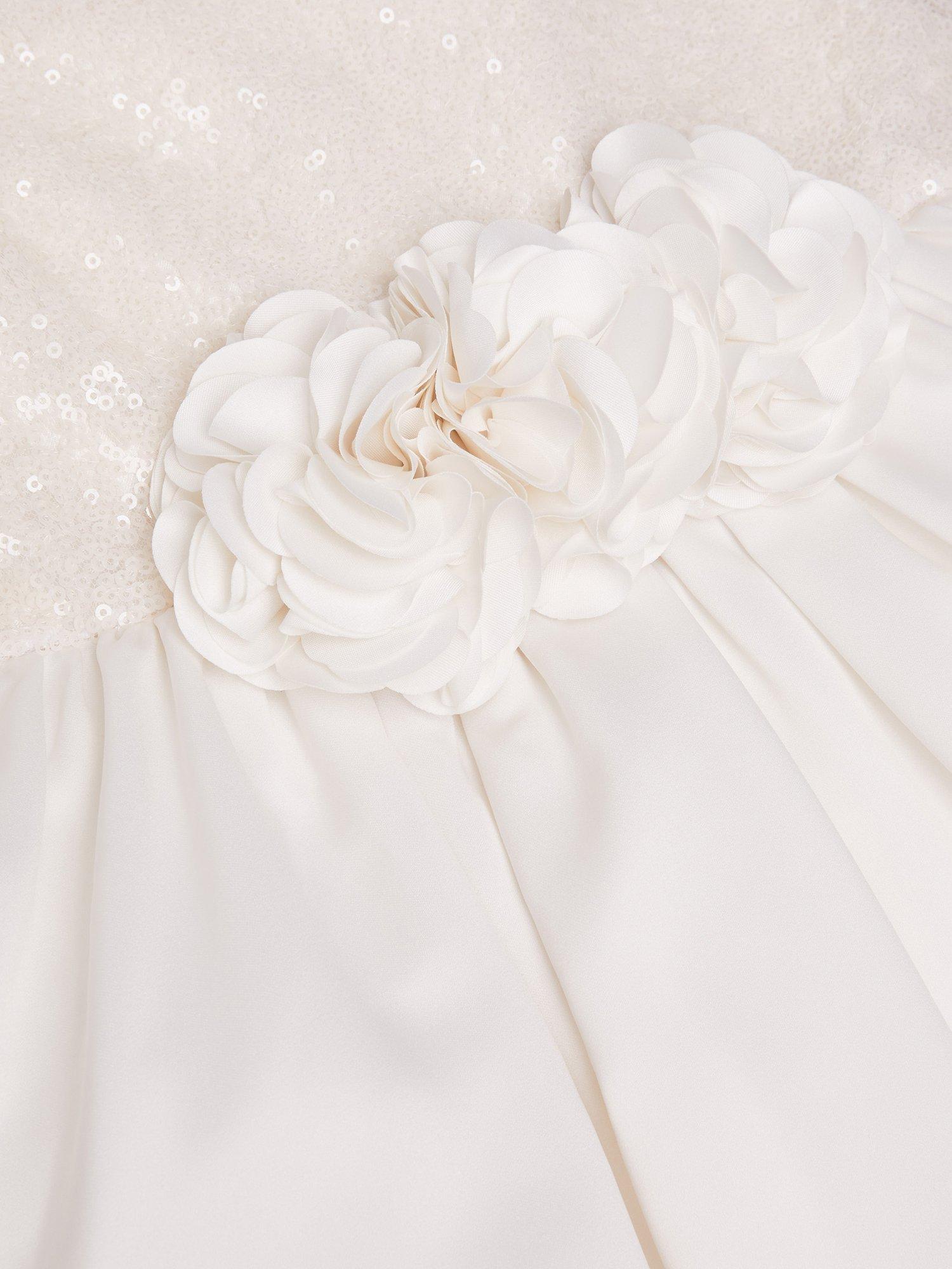 Product image 3 of 3, which shows Monsoon Kids' Orelia Strappy Sequin Satin Dress, Warm Ivory, 4 years