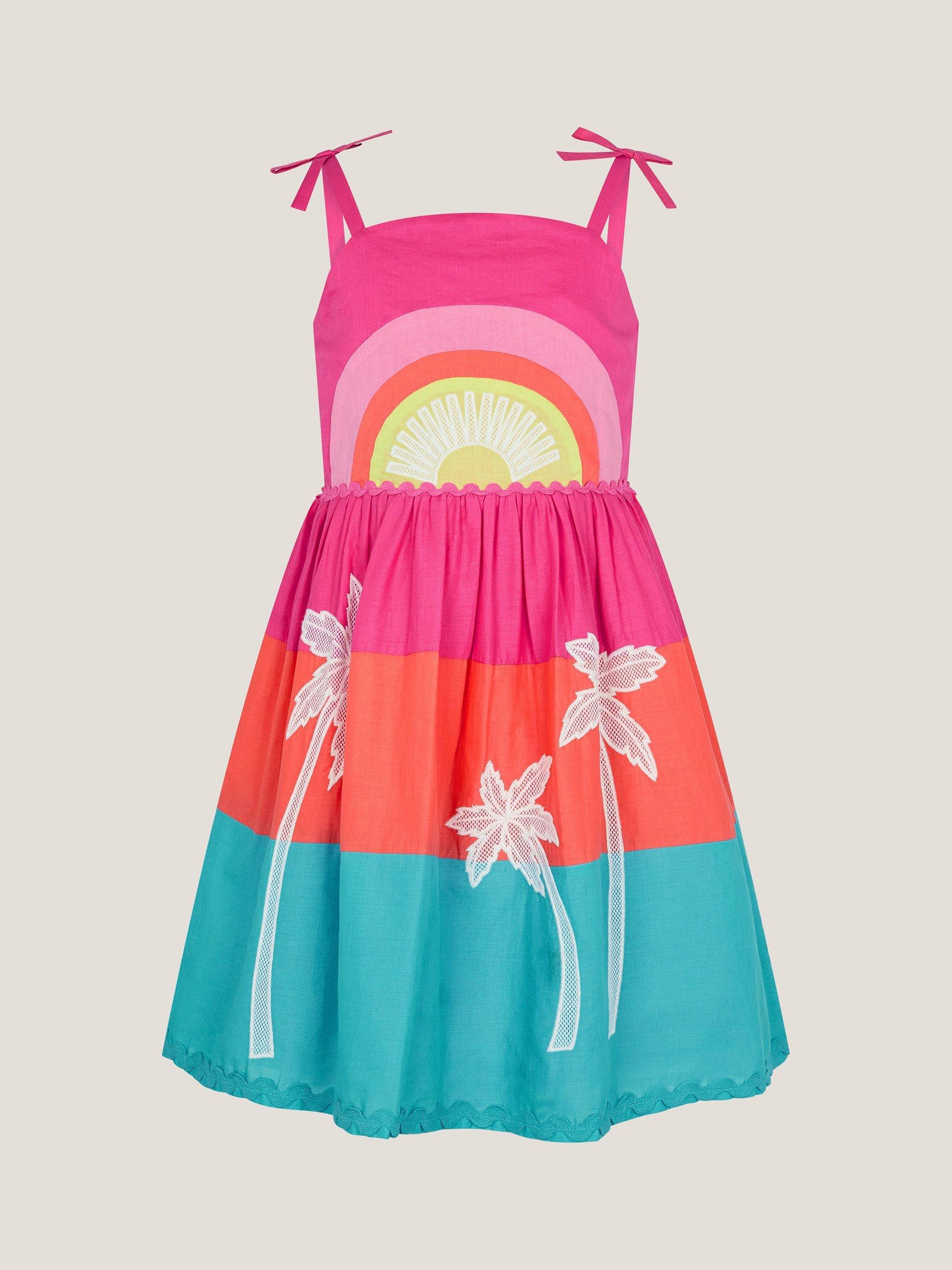 Product image 2 of 4, which shows Monsoon Kids' Sunset Embroidered Cotton Sundress, Multi, 11-12 years