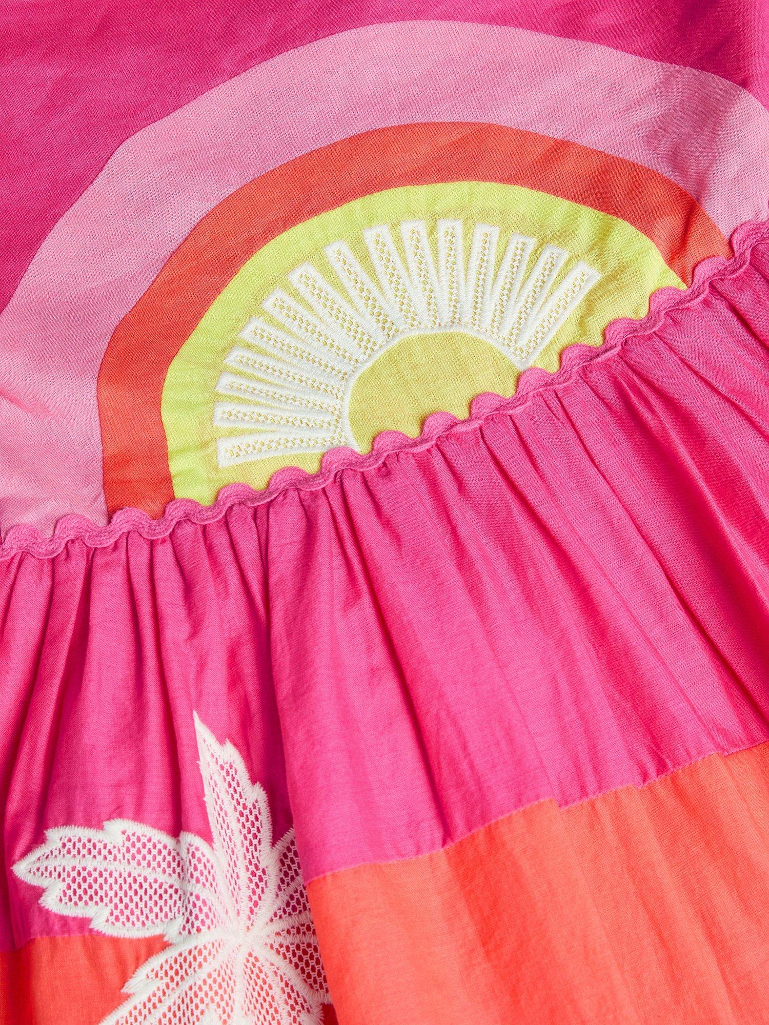 Product image 4 of 4, which shows Monsoon Kids' Sunset Embroidered Cotton Sundress, Multi, 11-12 years