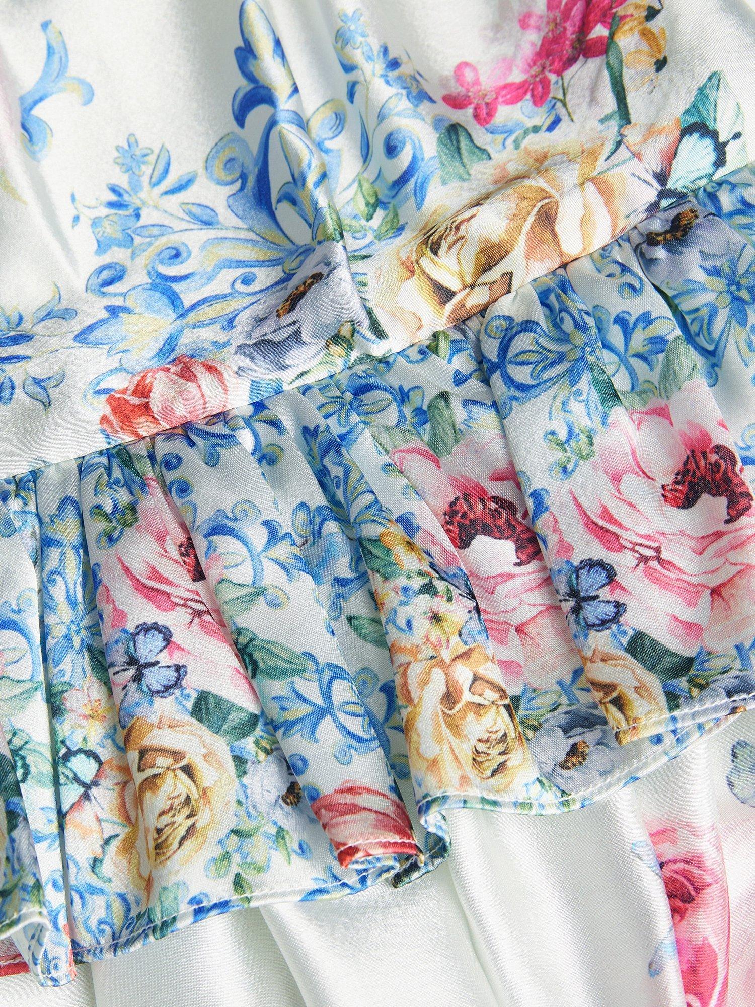 Product image 3 of 3, which shows Monsoon Kids' Rose Floral Satin Dress, Ivory, 4 years