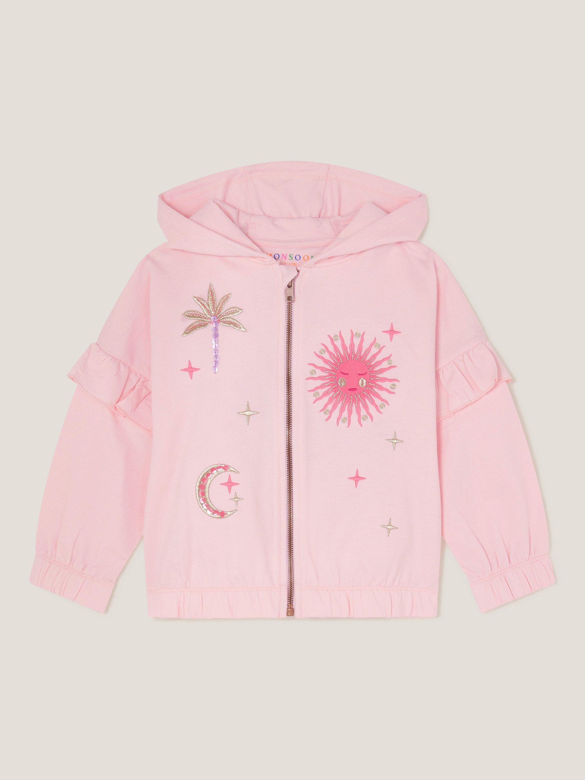 Product image 1 of 3, which shows Monsoon Kids' Sun Zip-Up Hoodie, Pink, 3-4 years