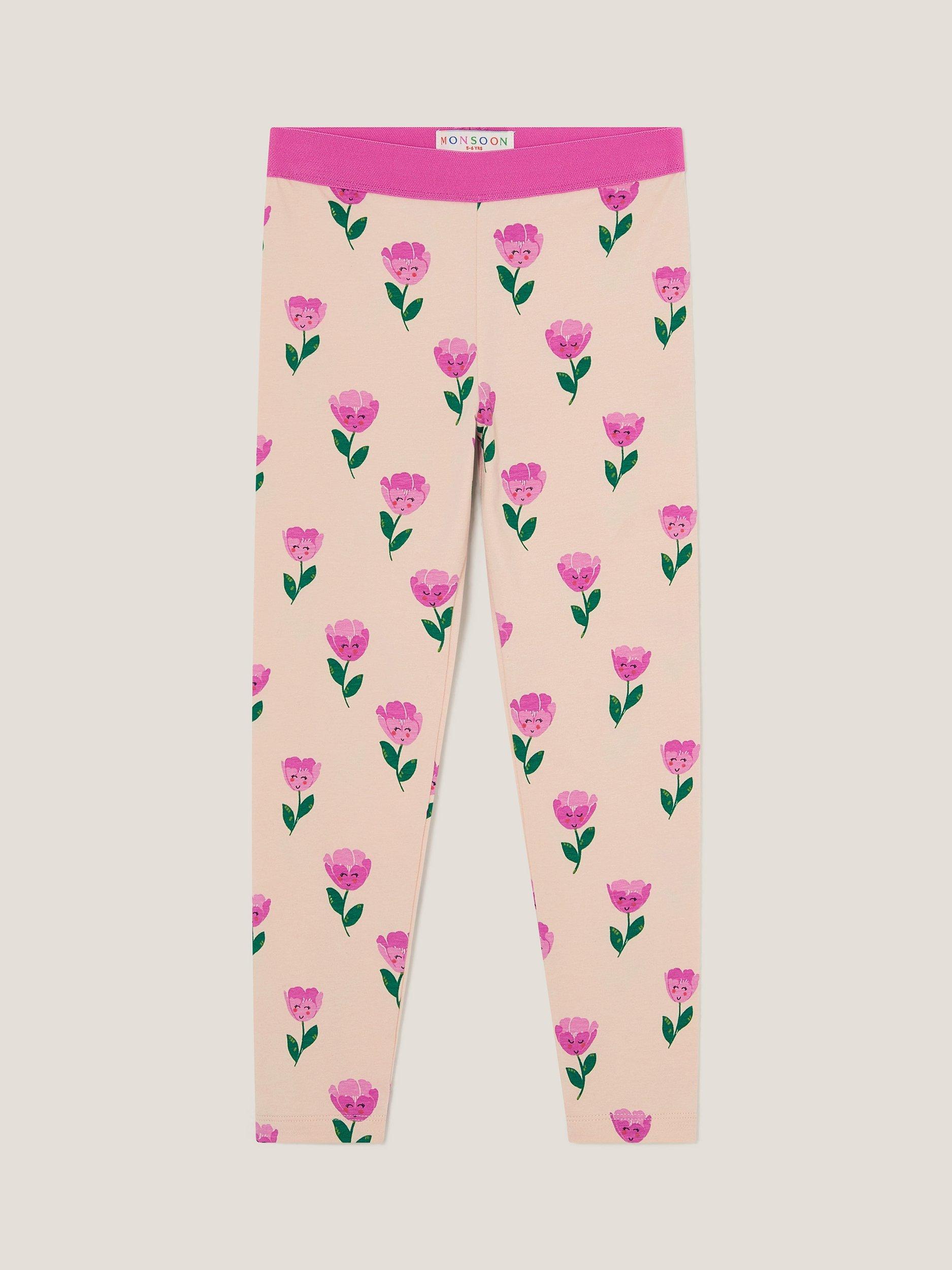 Product image 1 of 3, which shows Monsoon Kids' Tulip Print Leggings, Multi, 5-6 years