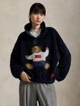 Polo Ralph Lauren Polo Bear High Pile Fleece Mock Neck Jumper, Navy