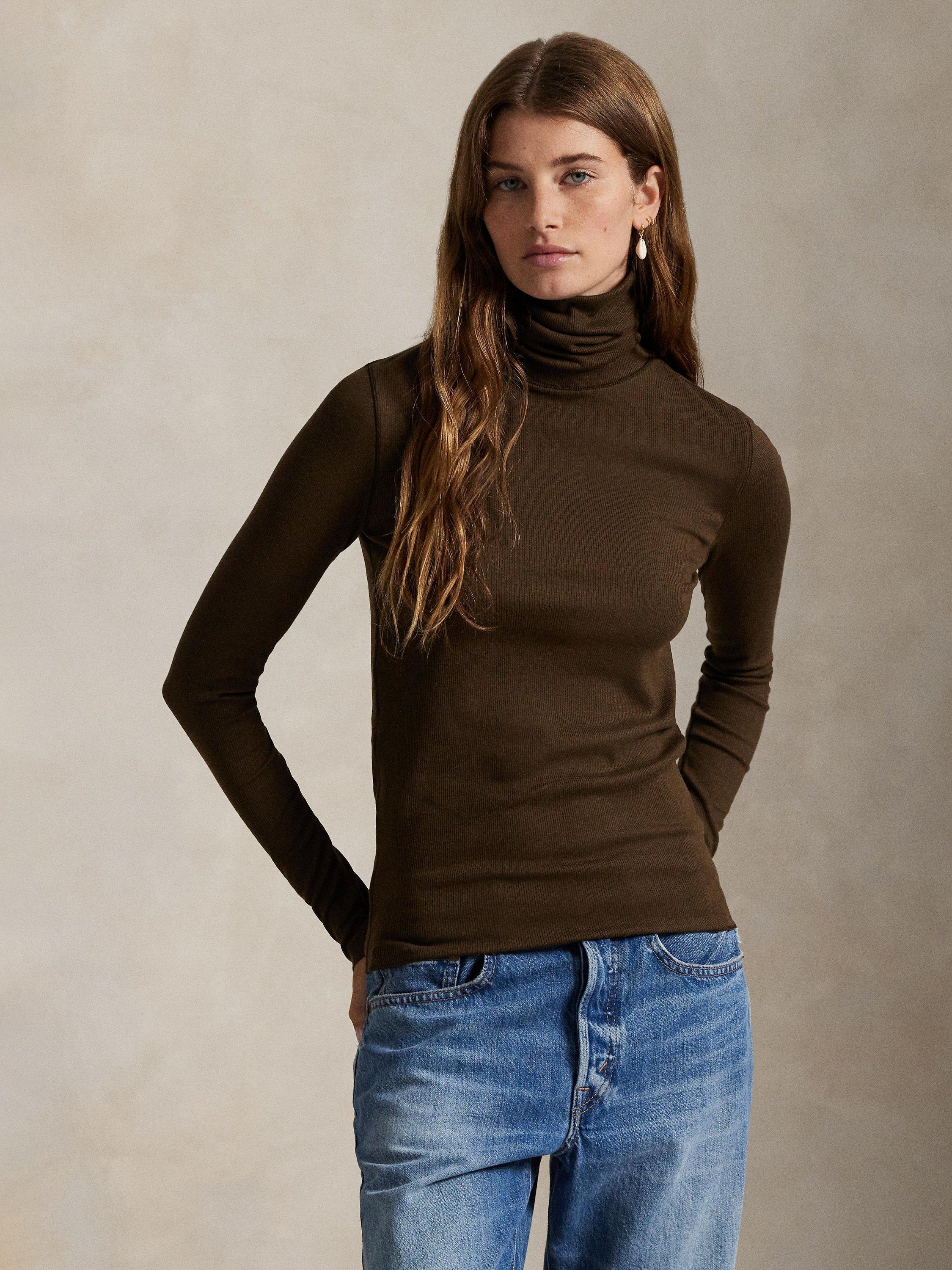 Polo Ralph Lauren Slim Fit Turtle Neck Jumper, Dark Brown