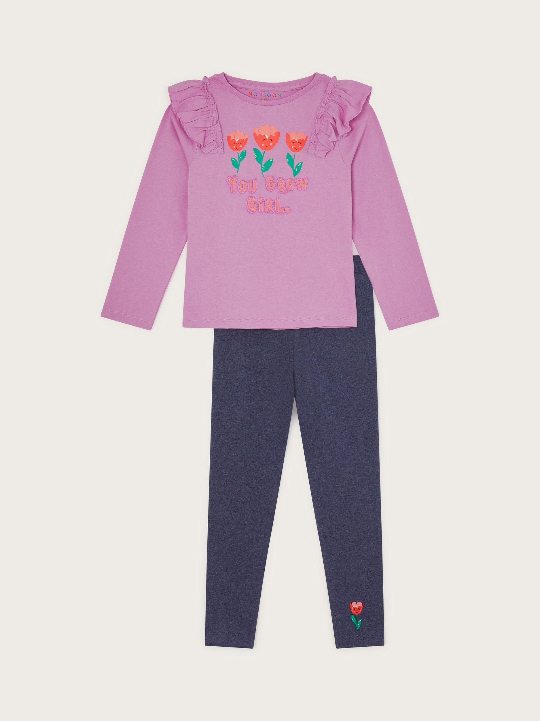 Product image 1 of 3, which shows Monsoon Kids' You Grow Girl Top & Leggings Set, Lilac, 5-6 years