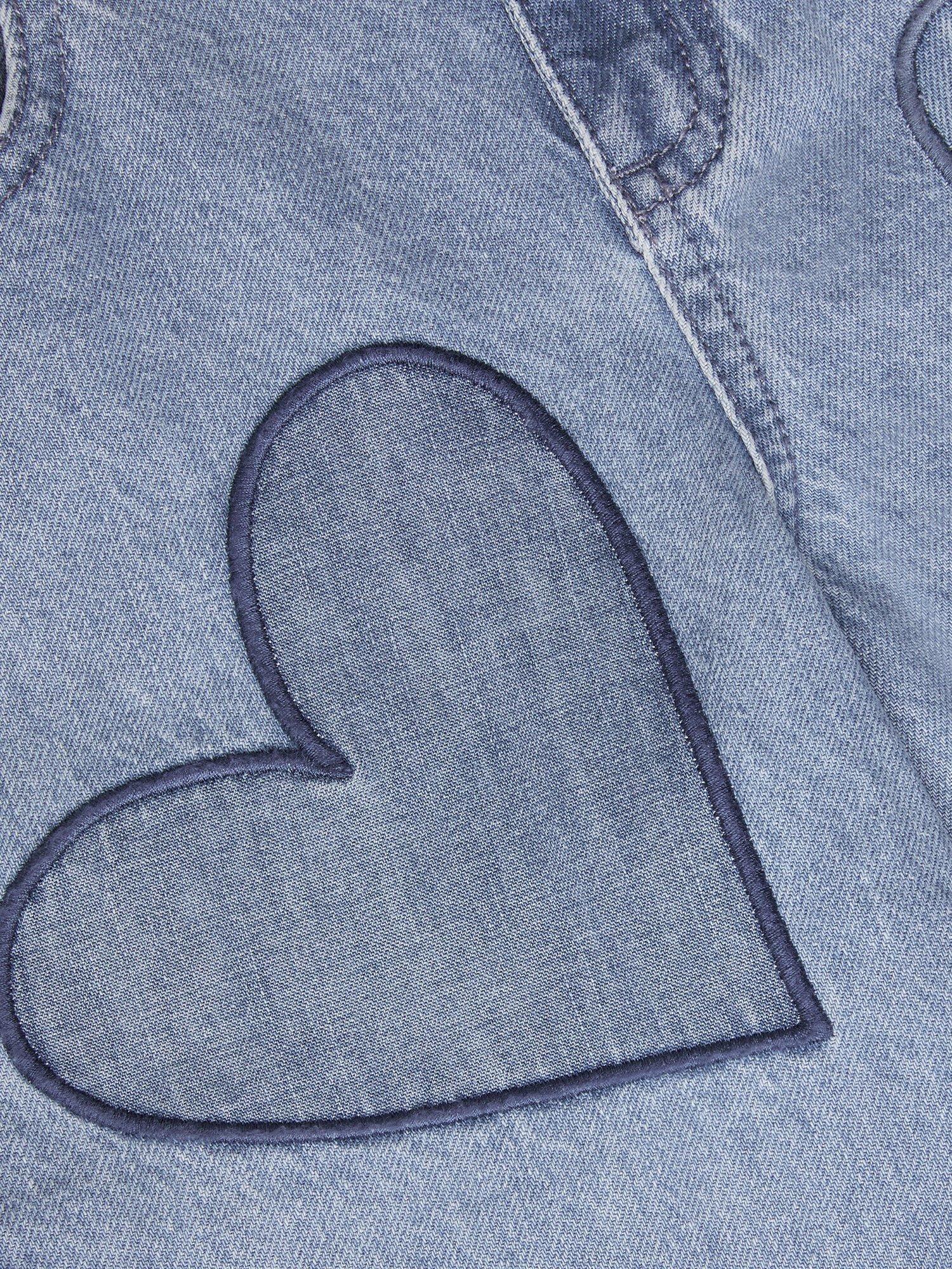 Product image 3 of 3, which shows Monsoon Kids' Heart Embroidered Wide Leg Jeans, Blue, 3 years