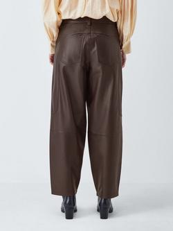 AND/OR Saddle Barrel Leg Pure Leather Trousers, Chocolate - view 2, Chocolate