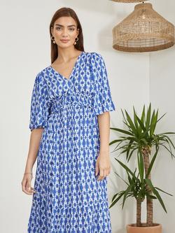 Yumi Aztec Print Cross Back Maxi Dress, Blue/White - view 2, Blue/White
