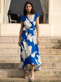 Yumi Blossom Wrap Midi Dress - view 2, Blue/White