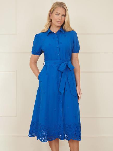 Yumi Cut Out Detail Puff Sleeve Dress, Blue, Blue