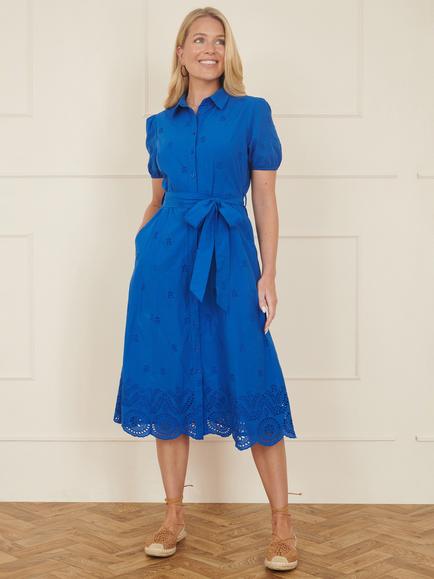 Yumi Cut Out Detail Puff Sleeve Dress, Blue - view 2, Blue