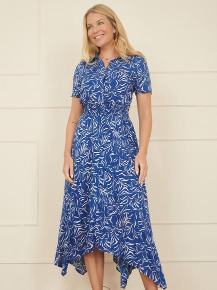 Yumi Leafy Vase Print Shirt Dress, Blue