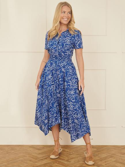 Yumi Leafy Vase Print Shirt Dress - view 2, Blue