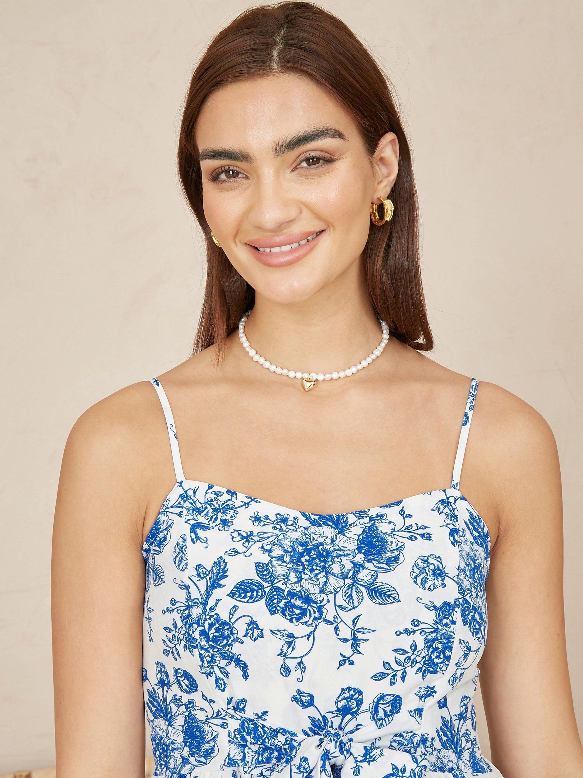 Product image 3 of 5, which shows Yumi Floral Tie Front Midi Dress, Blue, 8