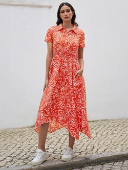 Yumi Leafy Vase Print Shirt Dress, Coral