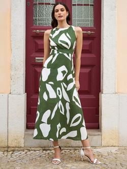 Yumi Abstract Tie Back Maxi Dress, Green, Green