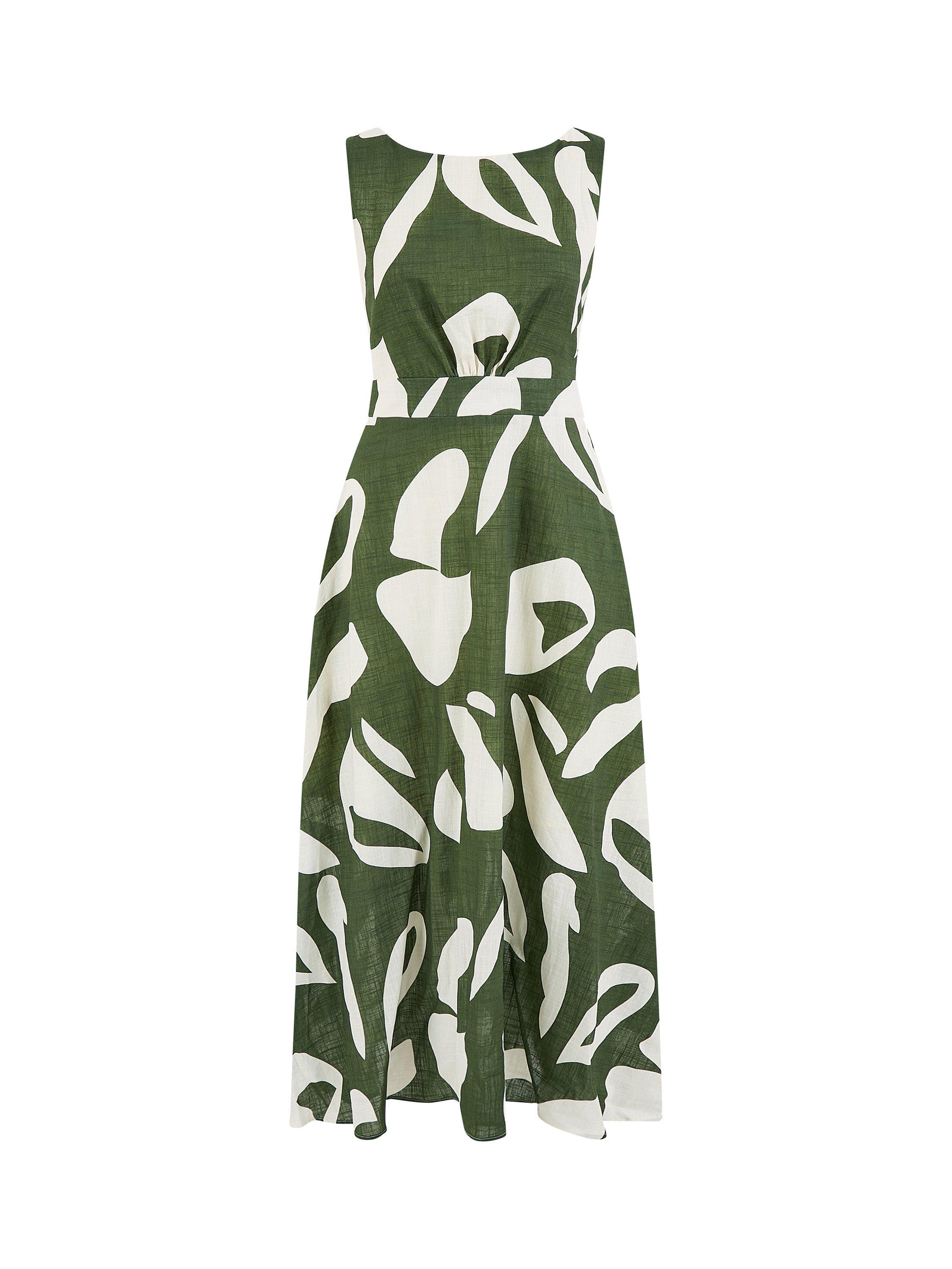 Product image 7 of 7, which shows Yumi Abstract Tie Back Maxi Dress, Green, 8