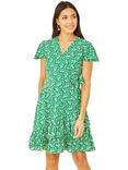 Yumi Ditsy Floral Frill Wrap Dress, Green