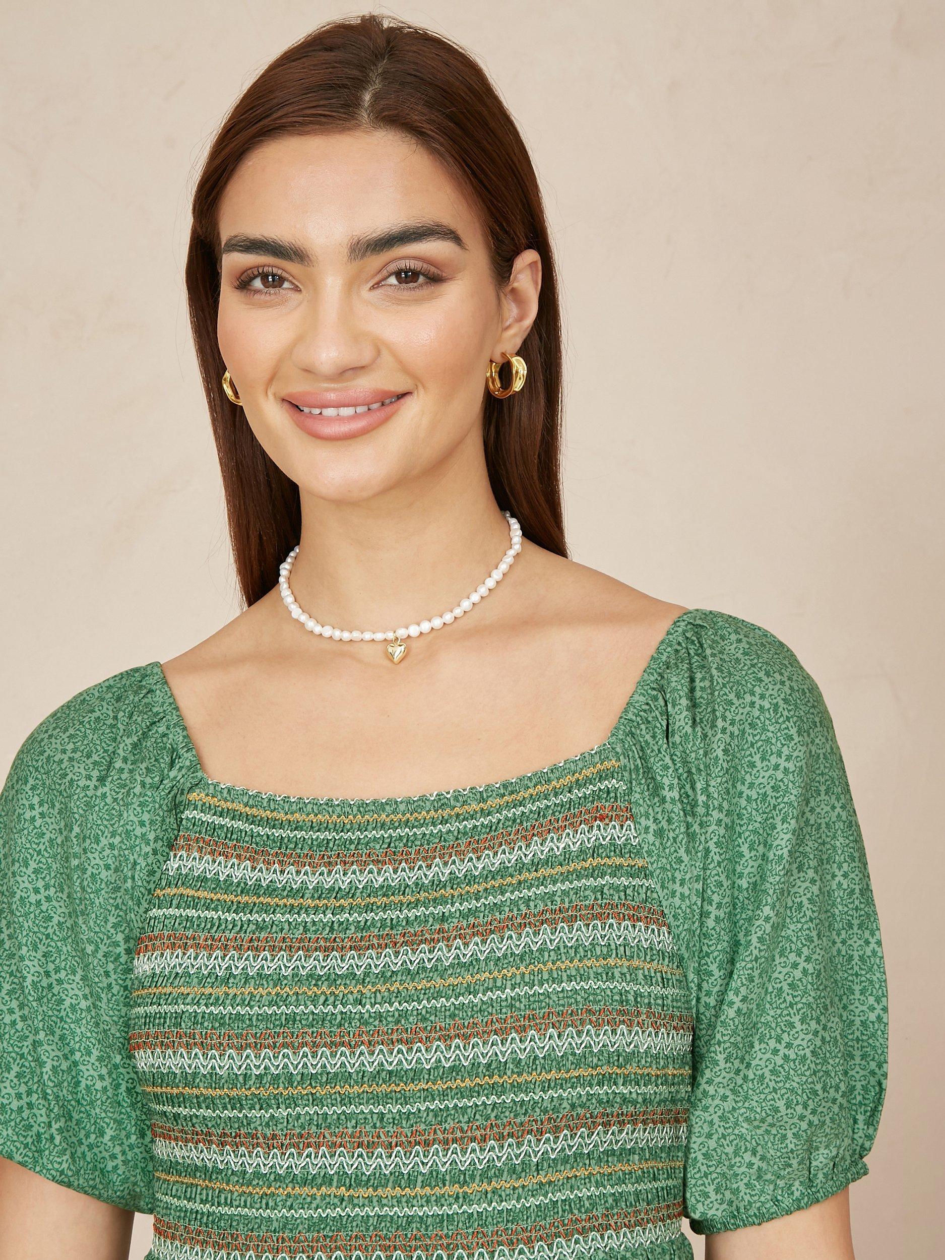 Product image 3 of 6, which shows Yumi Ruched Leaf Print Maxi Dress, Green, 8