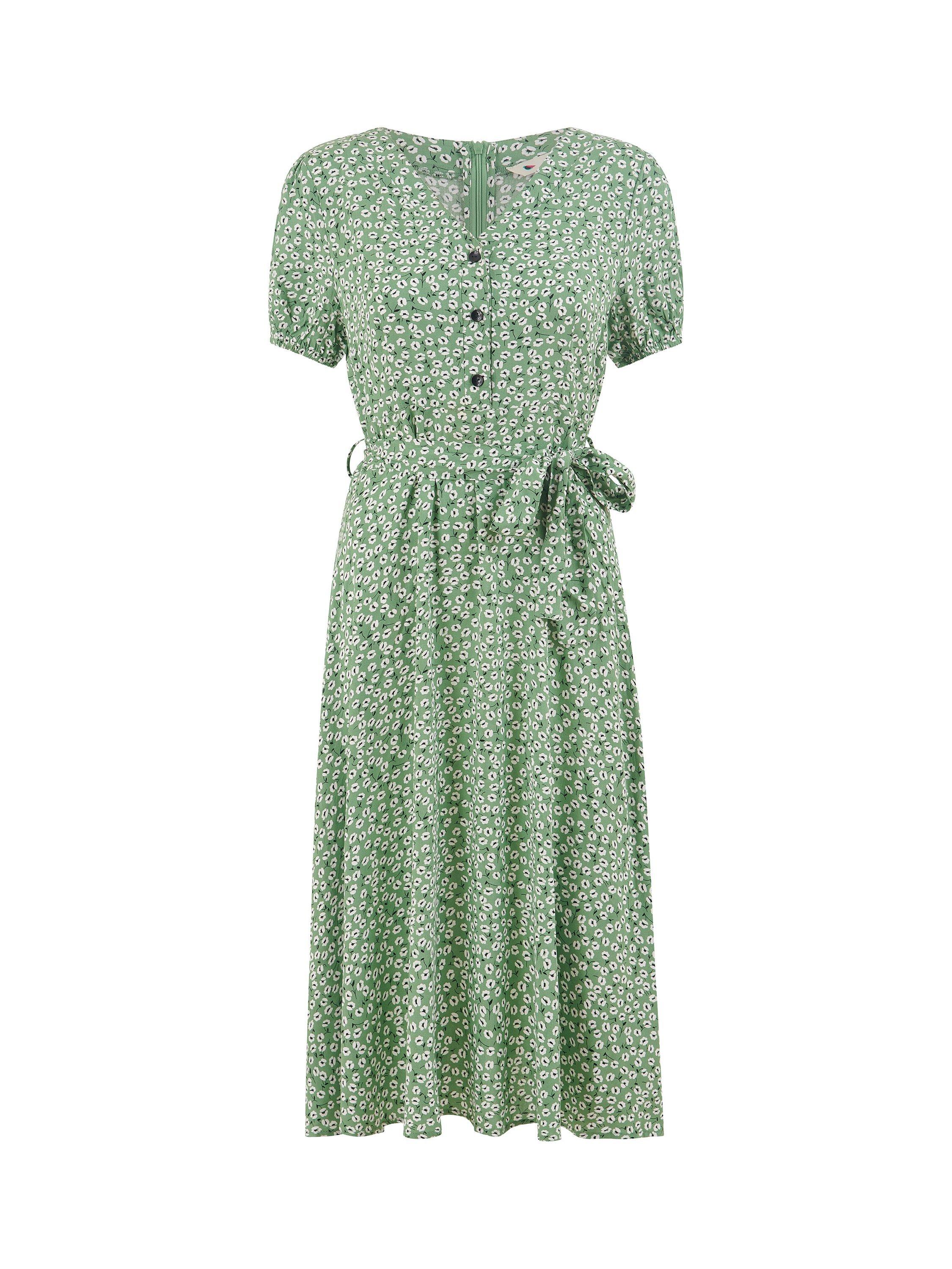 Product image 4 of 4, which shows Yumi Ditsy Print Midi Tea Dress, Green, 8