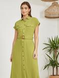 Yumi Belted Shirt Midi Dress, Lime Green