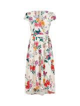 Yumi Floral Wrap Midi Dress, Ivory