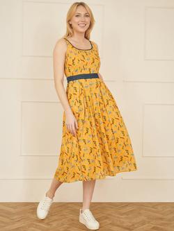 Yumi Floral Denim Trim Skater Dress, Mustard - view 2, Mustard