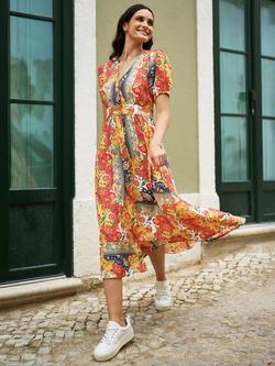 Yumi Floral Patchwork Shirt Dress, Multi - view 2, Multi