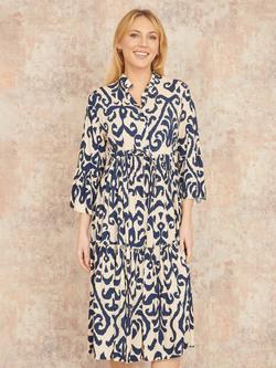 Yumi Block Print Kaftan Dress, Ivory, Ivory