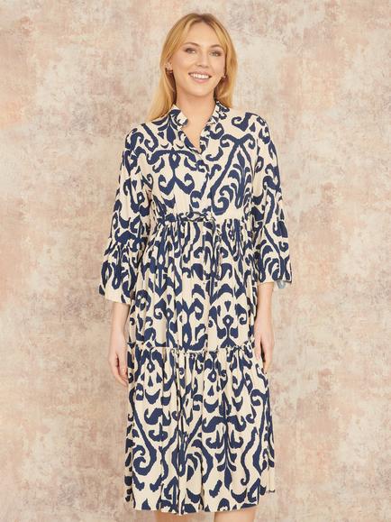 Yumi Block Print Kaftan Dress, Ivory, Ivory