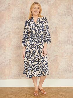 Yumi Block Print Kaftan Dress, Ivory - view 2, Ivory