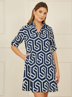 Yumi Geometric Print Tunic Dress, Navy, Navy
