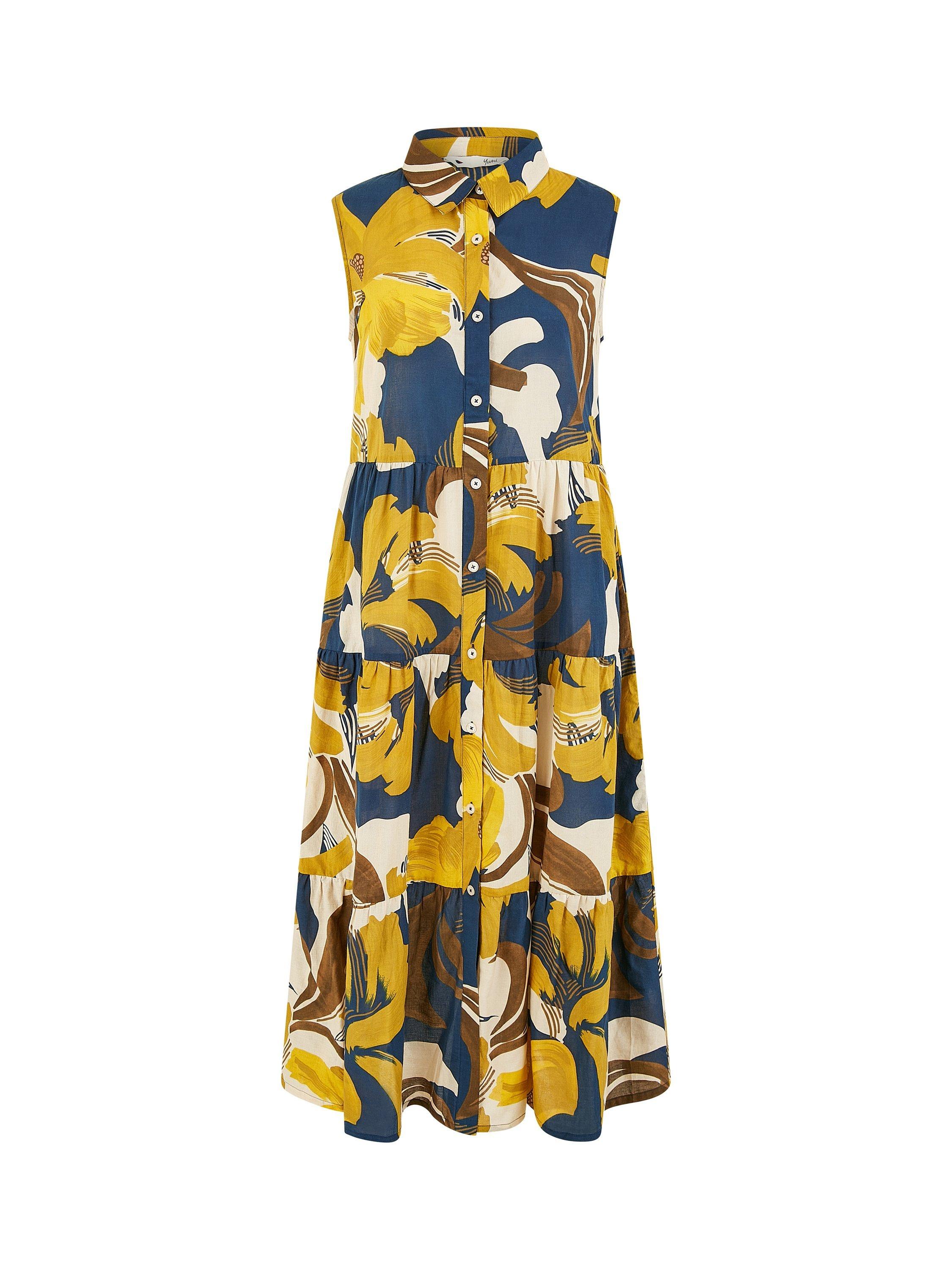 Product image 5 of 5, which shows Yumi Leaf Print Sleeveless Shirt Dress, Navy, 8