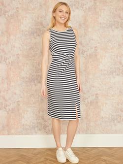 Yumi Navy Striped Midi Dress - view 2, Navy/White