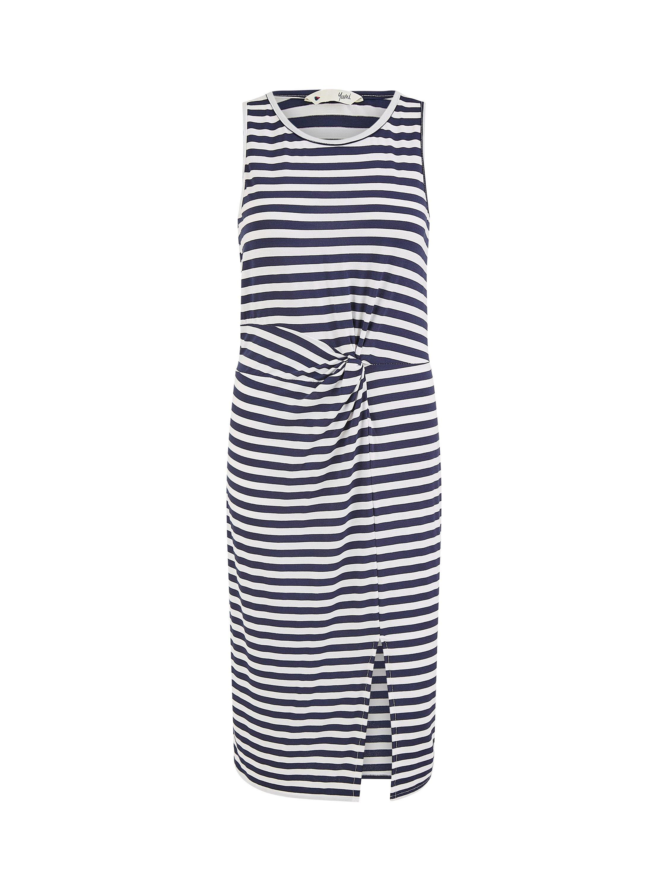 Product image 4 of 4, which shows Yumi Navy Striped Midi Dress, Navy/White, 8
