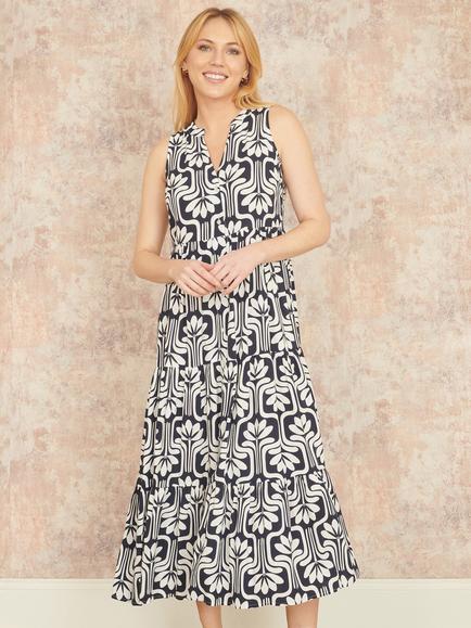 Yumi Retro Relaxed Midi Dress, Navy, Navy