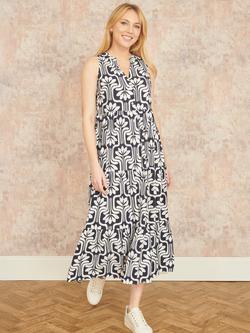 Yumi Retro Relaxed Midi Dress, Navy - view 2, Navy